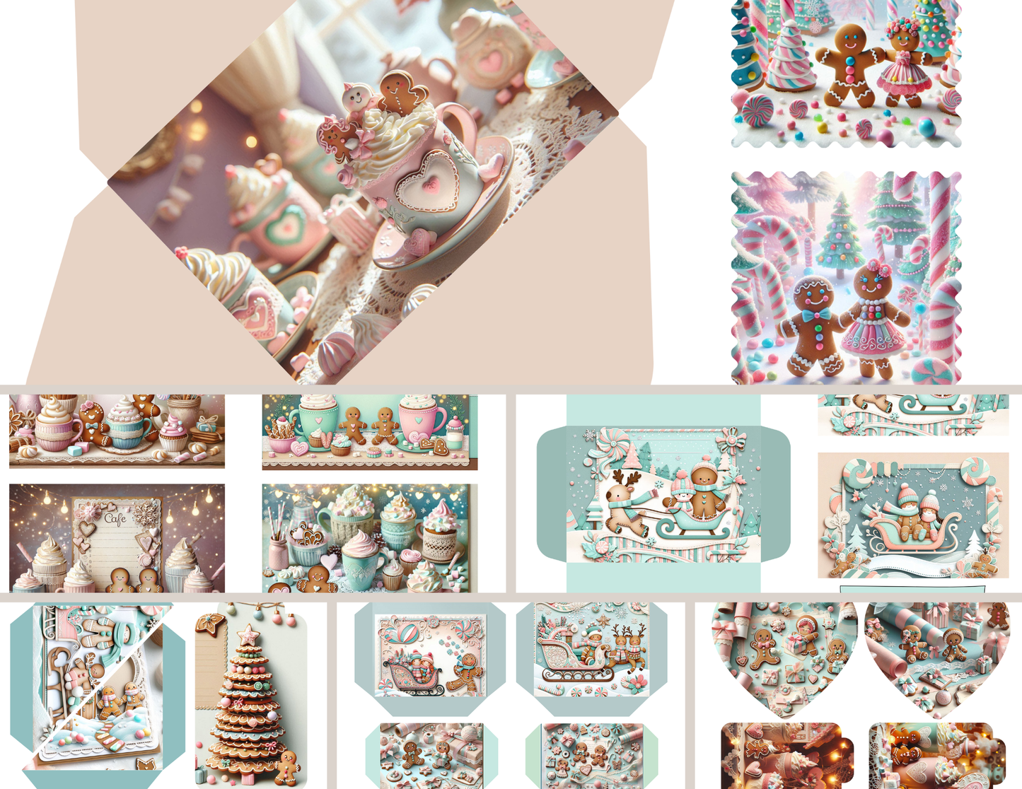 Frosted Gingerbread Tales Journal Kit - 47 Pastel Christmas Backgrounds & 14 Ephemera Pages