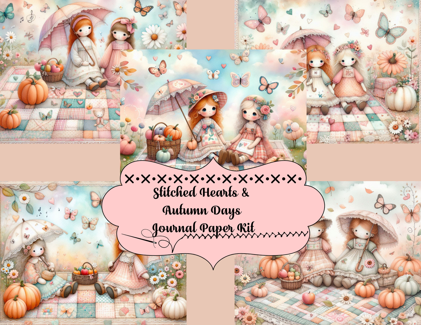 Stitched Hearts & Autumn Days Journal Paper Kit (Digital)
