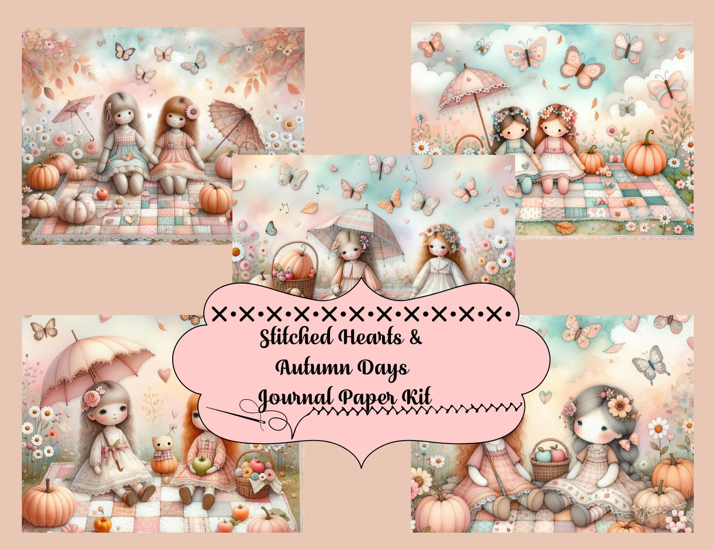 Stitched Hearts & Autumn Days Journal Paper Kit (Digital)