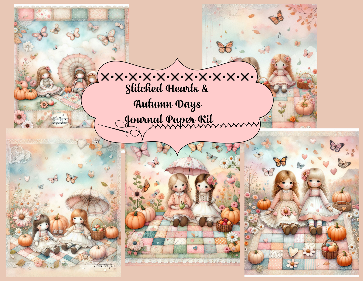 Stitched Hearts & Autumn Days Journal Paper Kit (Digital)