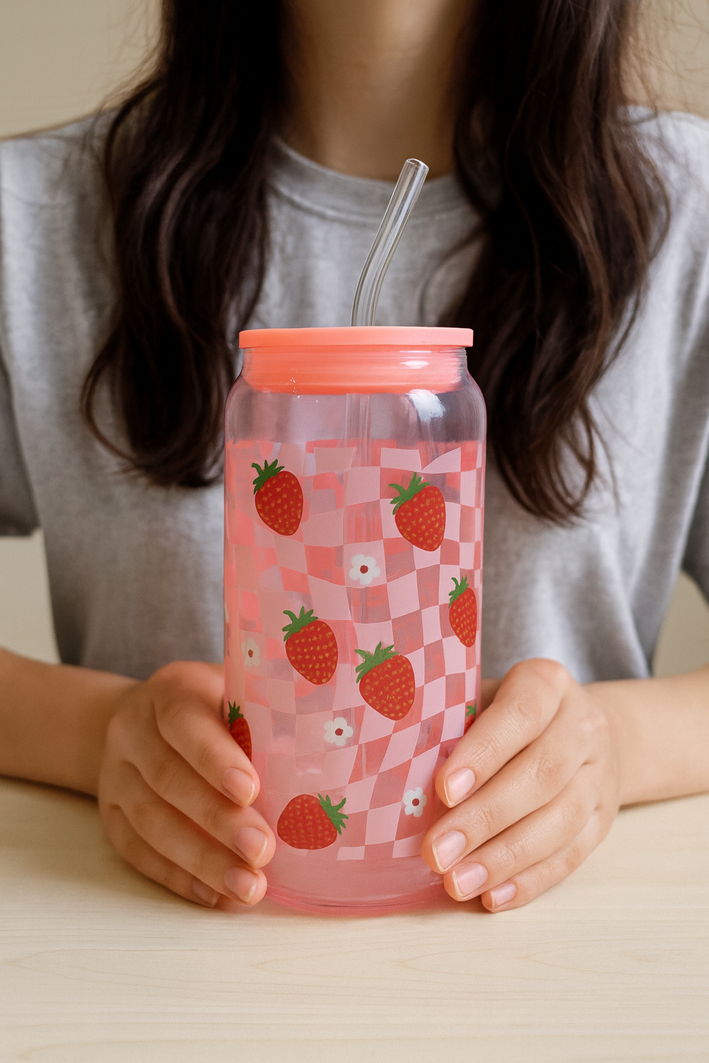 Berry Whimsy – 16oz Strawberry Glass Tumbler