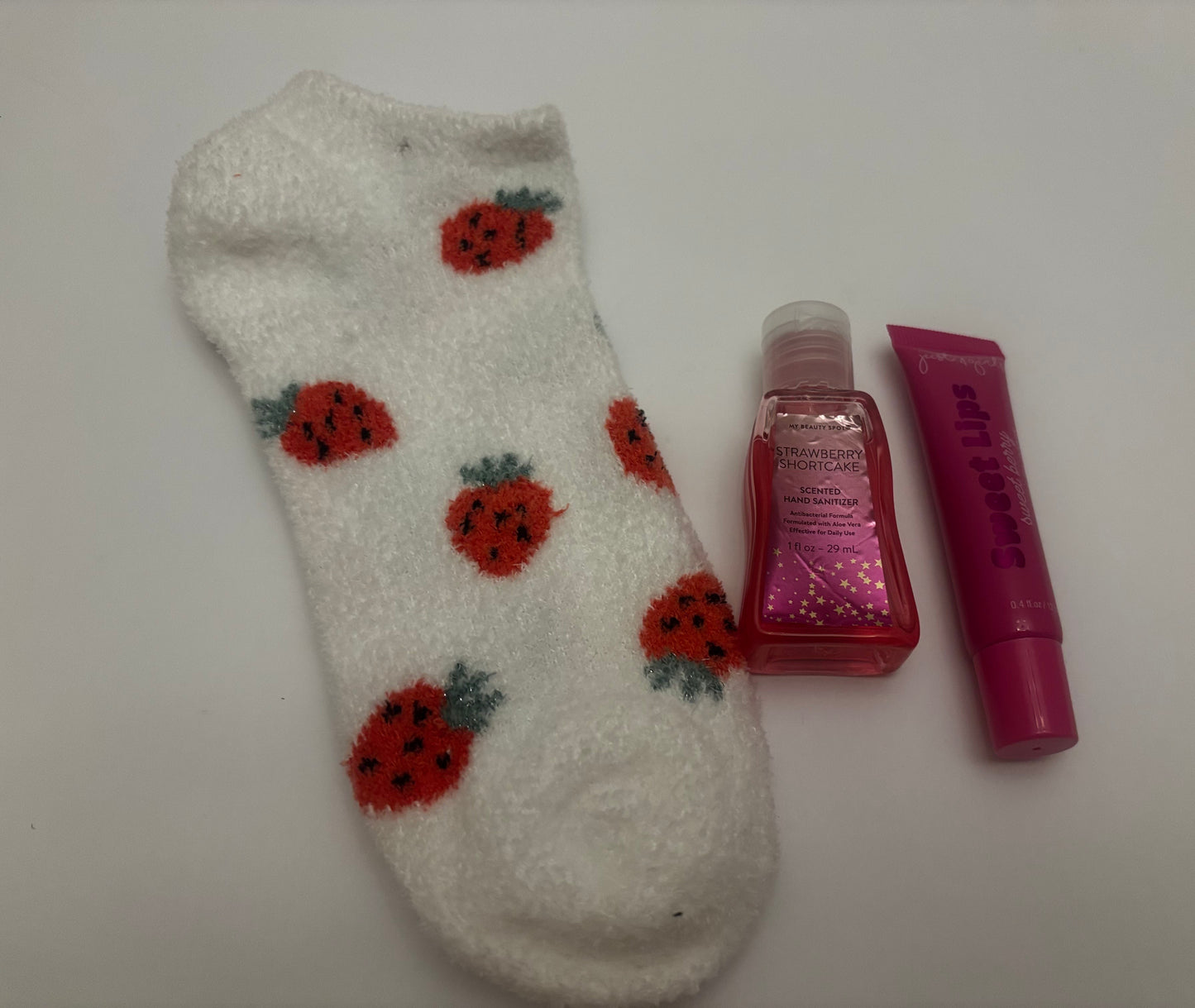 Berry Whimsy Sip & Care Bundle – 16 oz Strawberry Tumbler - Socks, Lip Gloss and Sanitizer