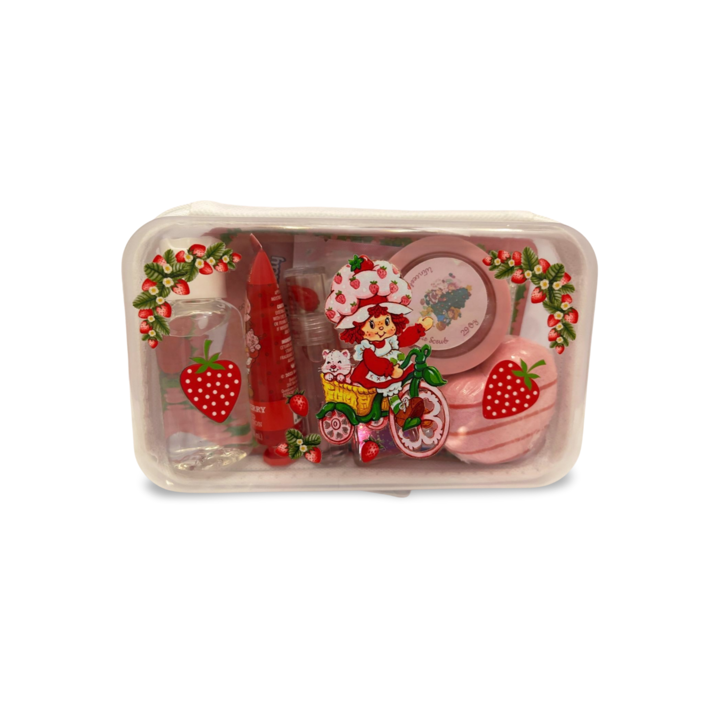 Strawberry Shortcake Hard Case Self‑Care Bundle 3 Designs (White & Pink) + Bath & Beauty Essentials