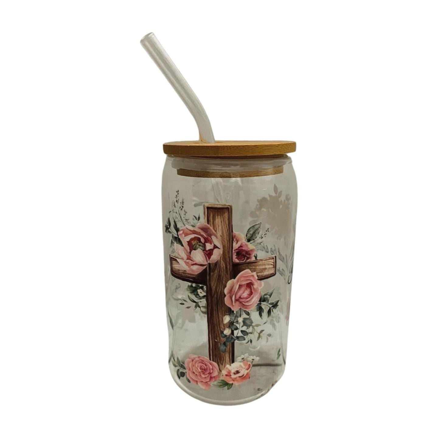 Glass Tumbler with Bamboo Lid and Clear Glass Straw- Faith, it does not make things easy