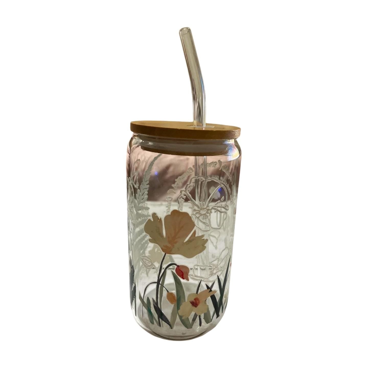Glass Tumbler with Bamboo Lid and Clear Straw- You are capable, strong