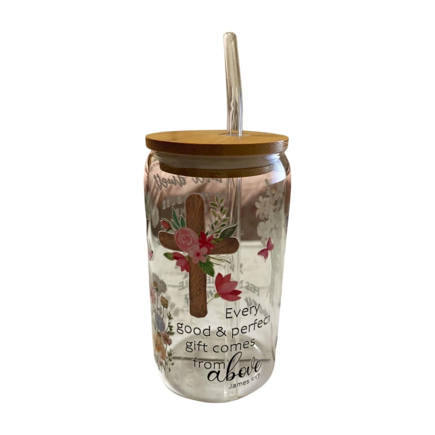 Glass Tumbler with Bamboo Lid and Clear Straw- I will dwell in the House of the Lord