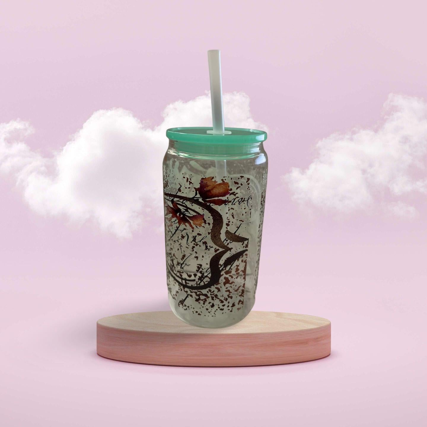 Glass Tumbler with mint green lid 2