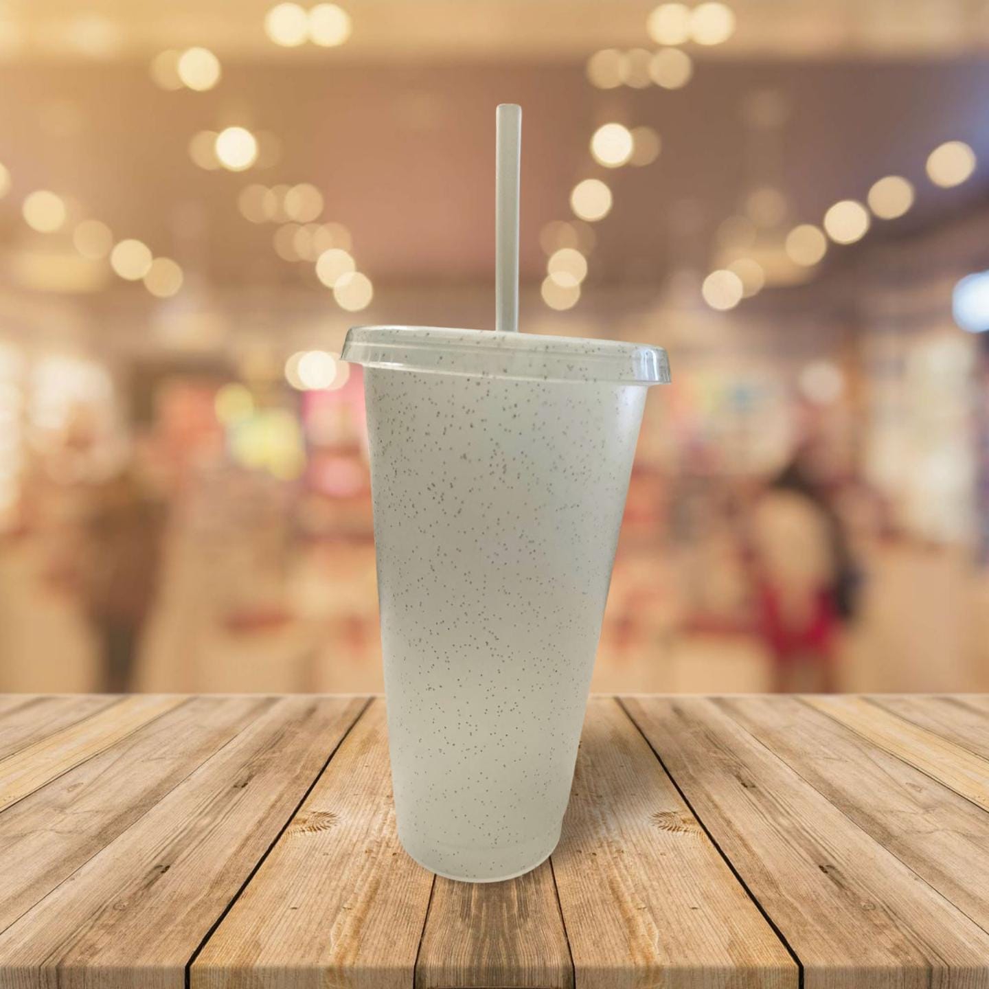24 oz Clear Glitter Cup with Lid and Straw- Trust in the Lord