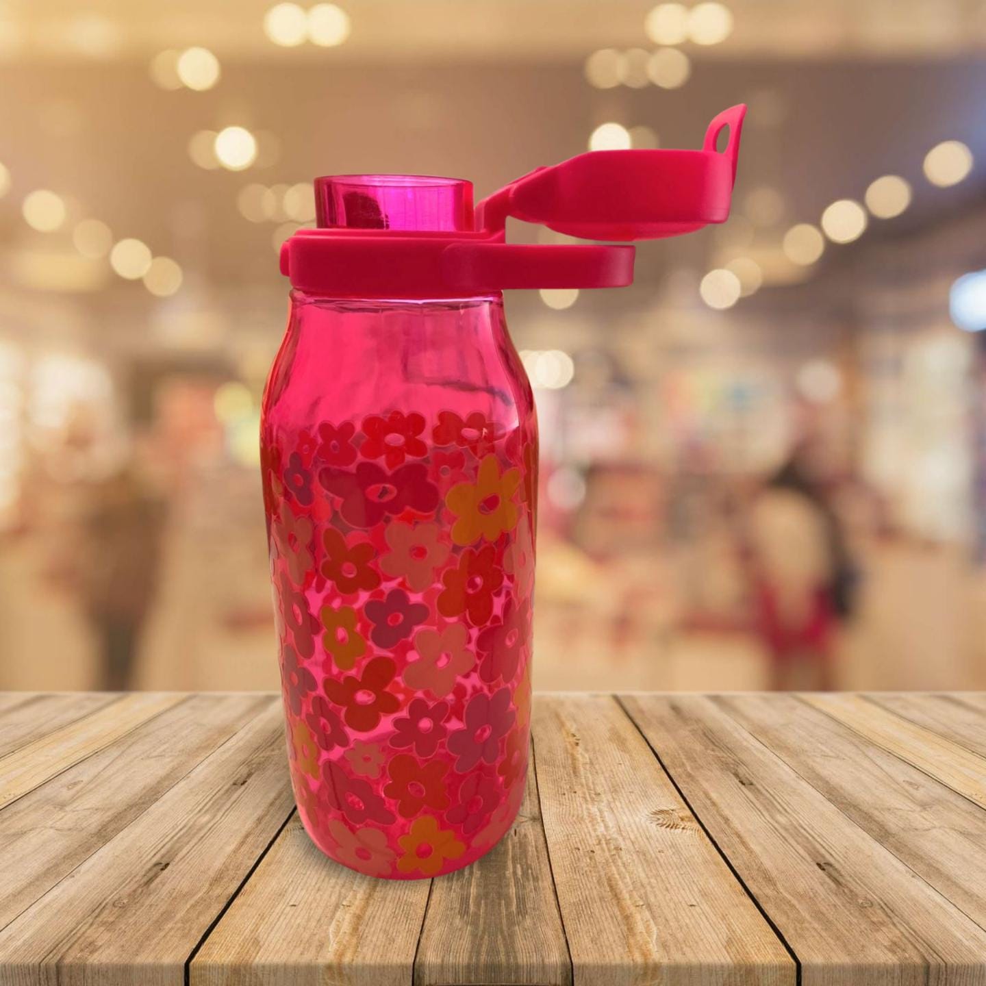 Hydrate on the Go: 16 oz PET Water Bottle Pink- Flowers