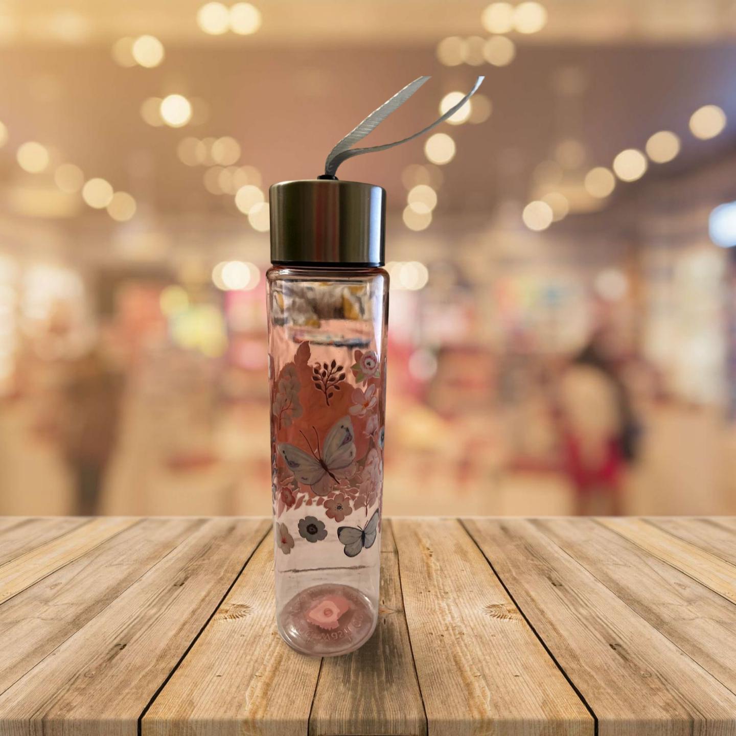 Chic Hydration: 18 oz Clear Pink Plastic Water Bottle- Owl 4