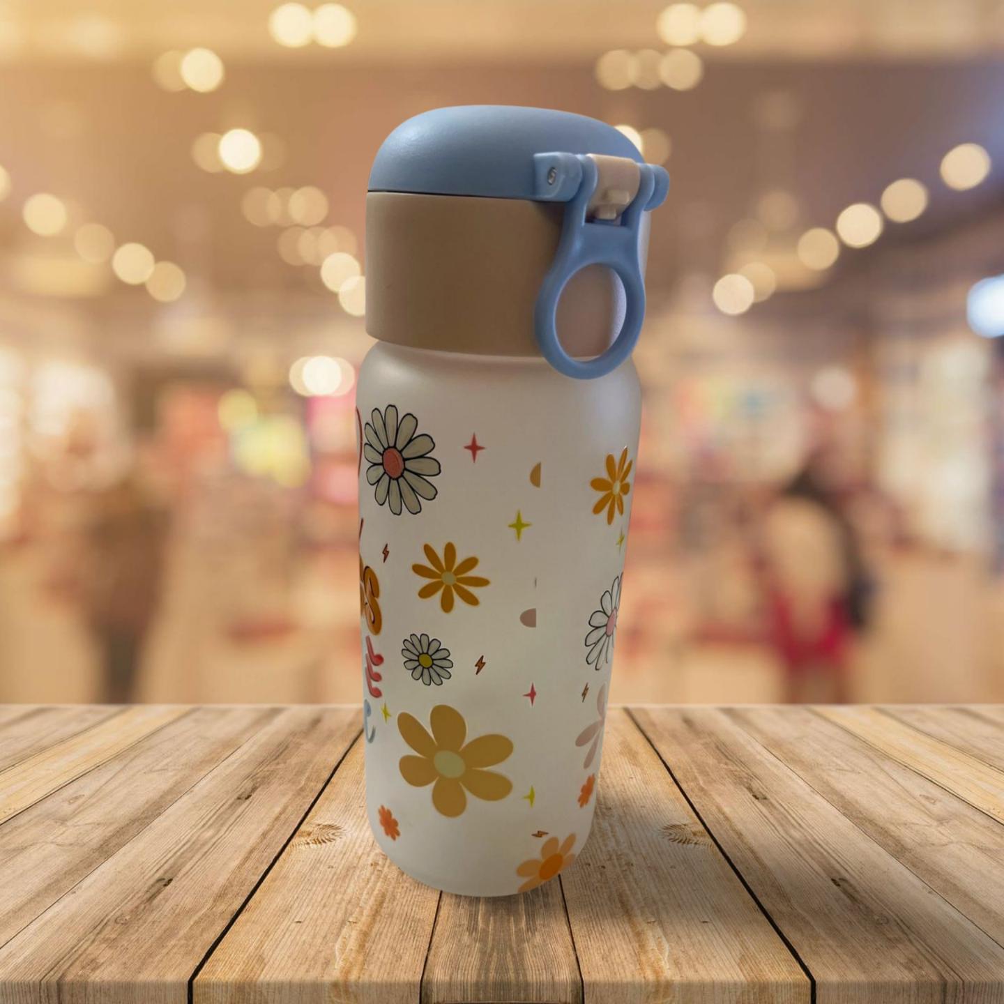 15 oz Frosted Glass Water Bottle with Blue Lid- With God all things are possible