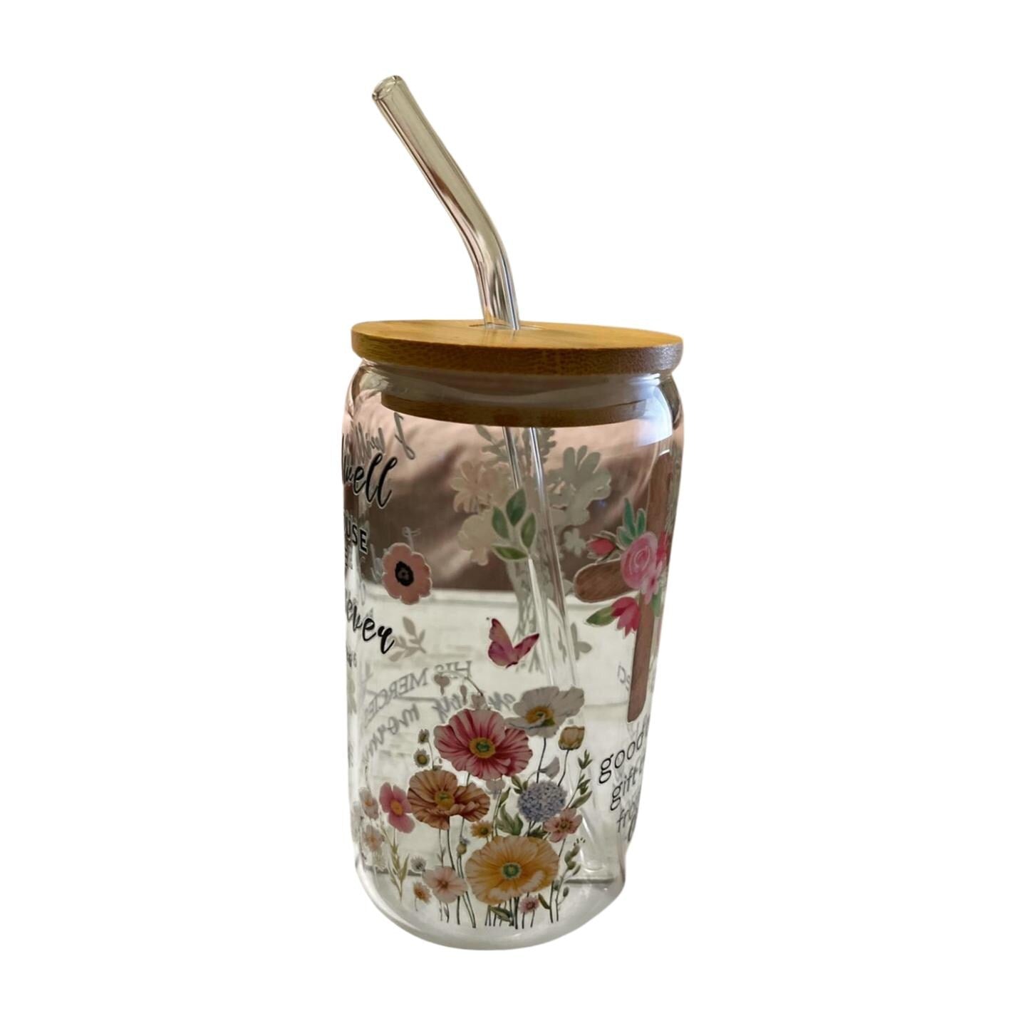 Glass Tumbler with Bamboo Lid and Clear Straw- I will dwell in the House of the Lord