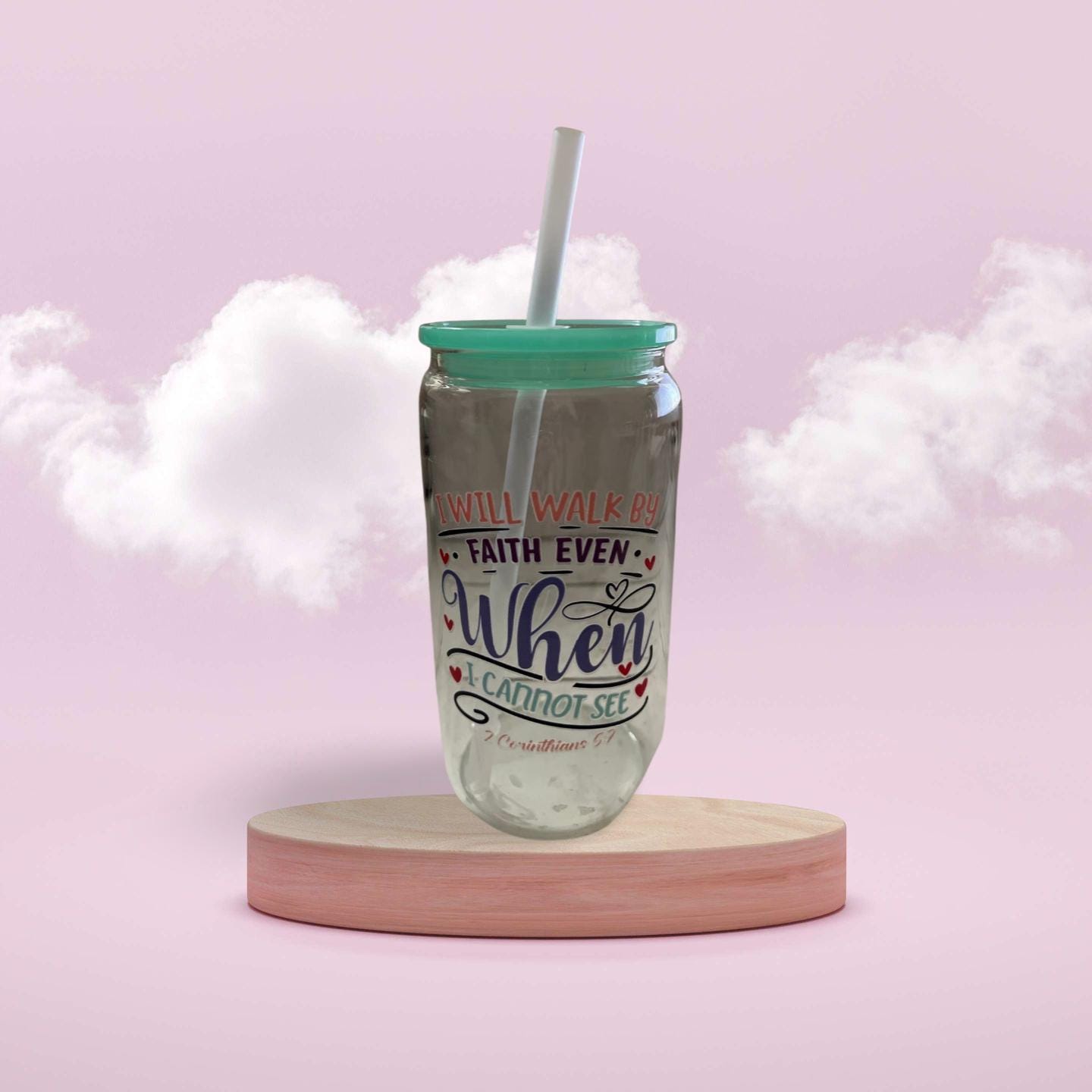 Glass Tumbler with Mint green Lid