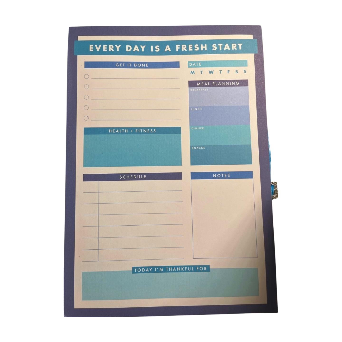 Daily Planner with Inspirational Message: "Every Day is a Fresh Start"- Blue
