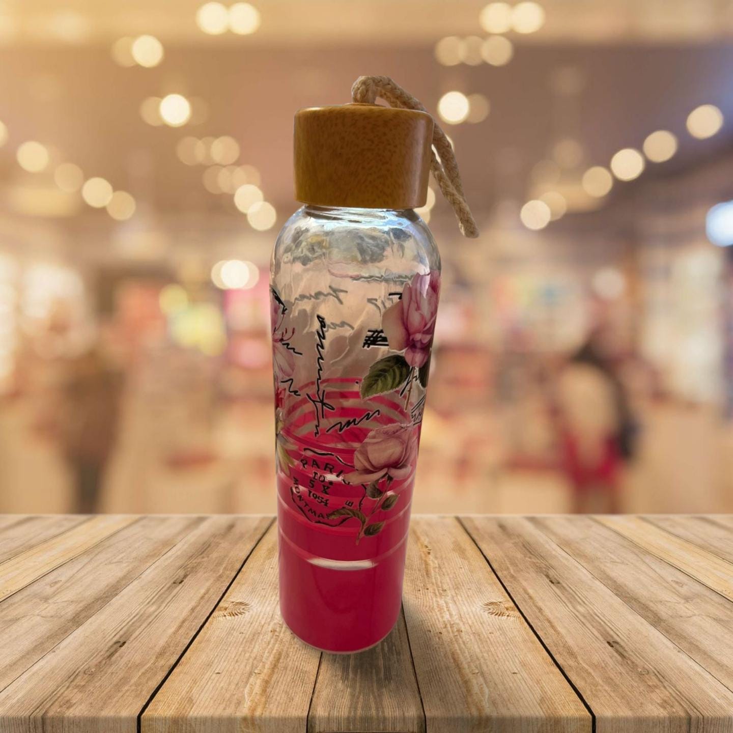 Clear and Hot Pink Glass Tumbler 3- Peace, Love, Joy