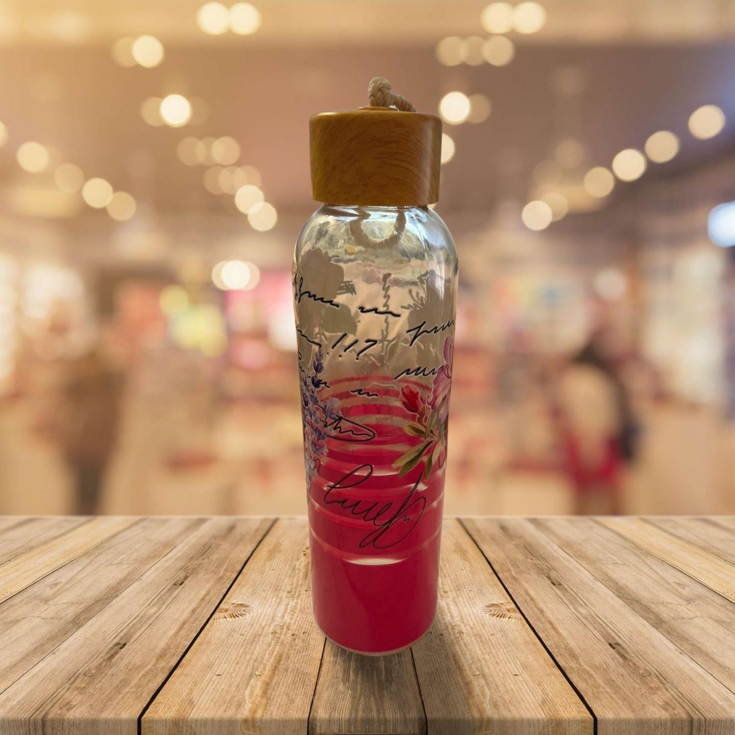 Clear and Hot Pink Glass Tumbler 3- Peace, Love, Joy