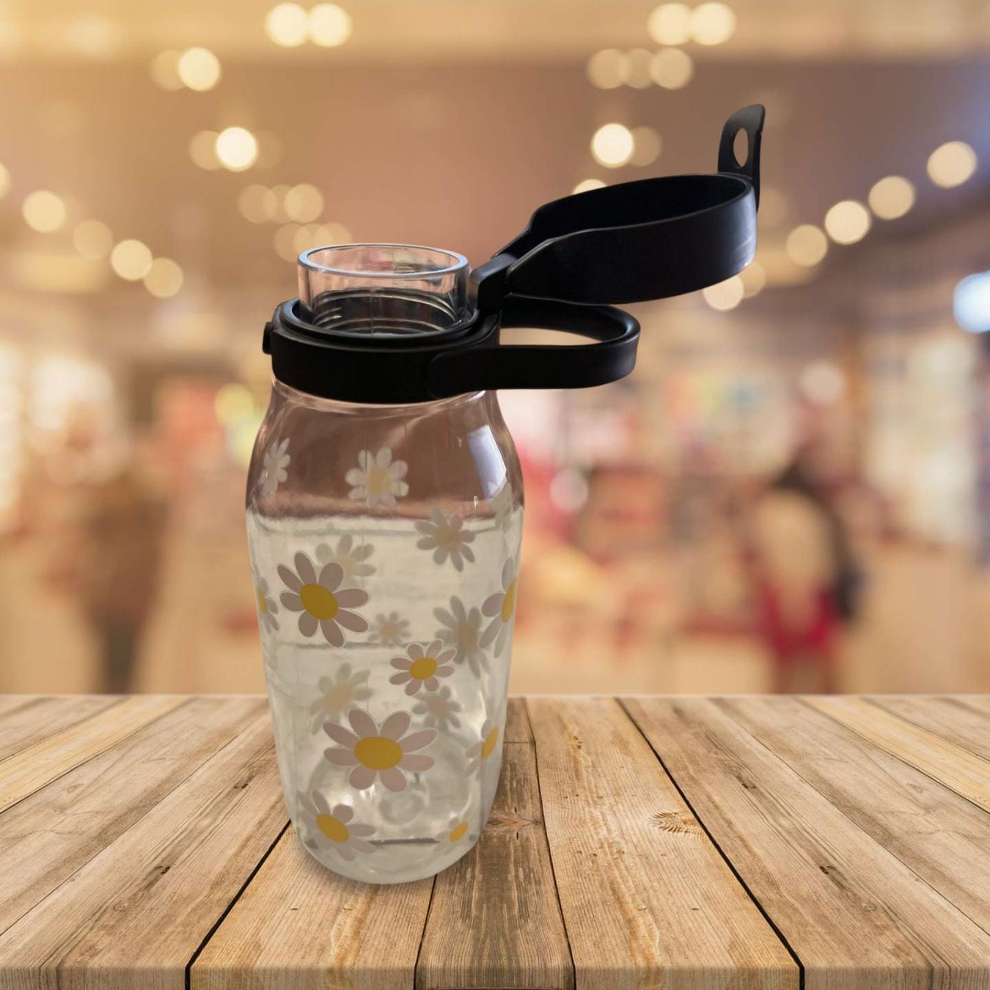 Hydrate on the Go: 16 oz PET Water Bottle Black- Daisies