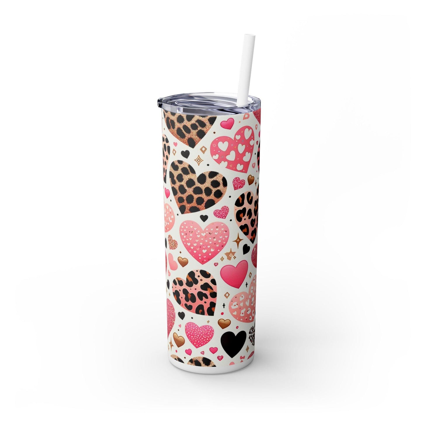 Leopard Hearts Skinny Tumbler, 20oz - Unique Leopard Print Design