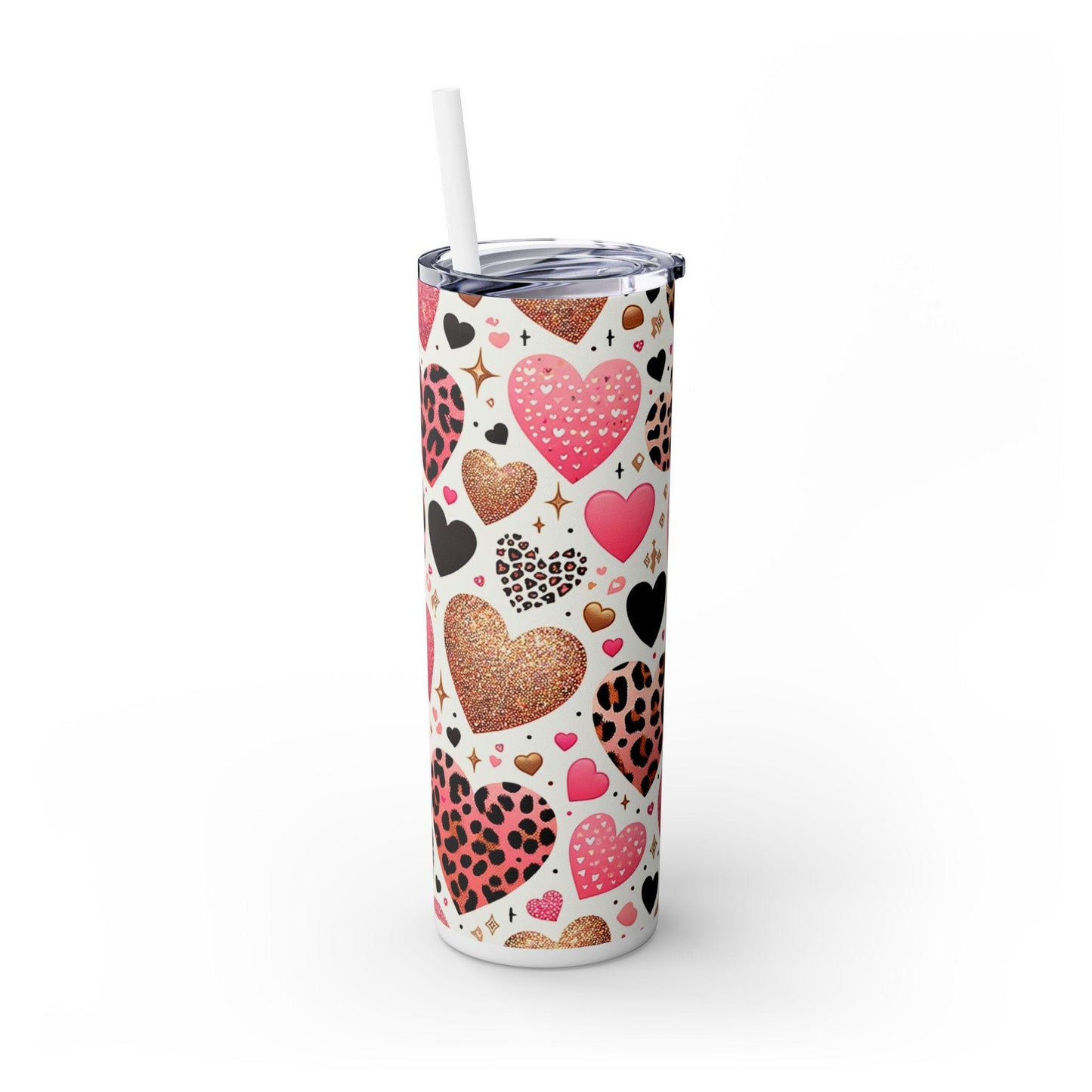 Leopard Hearts Skinny Tumbler, 20oz - Unique Leopard Print Design