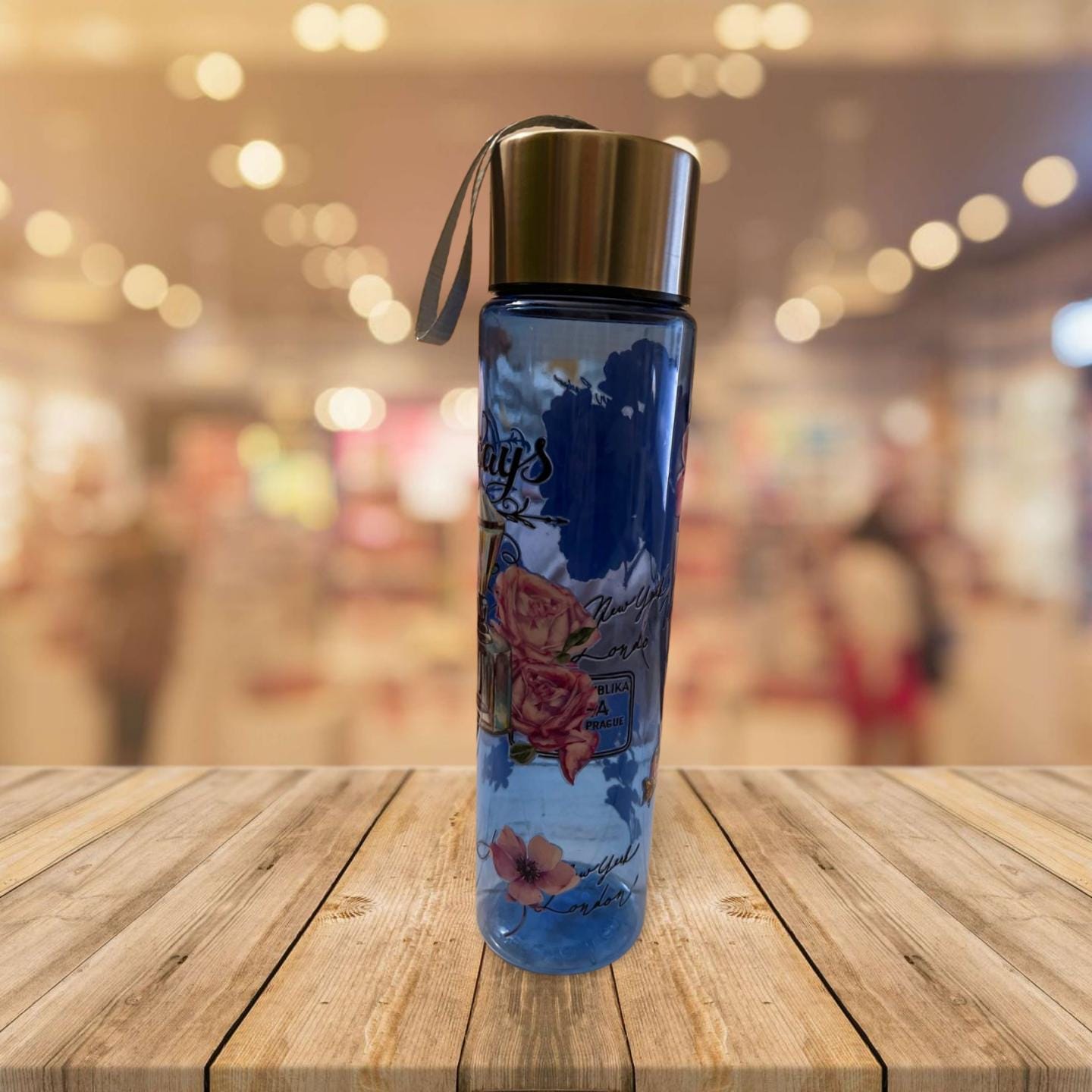 Chic Hydration: 18 oz Clear Blue Plastic Water Bottle- Always