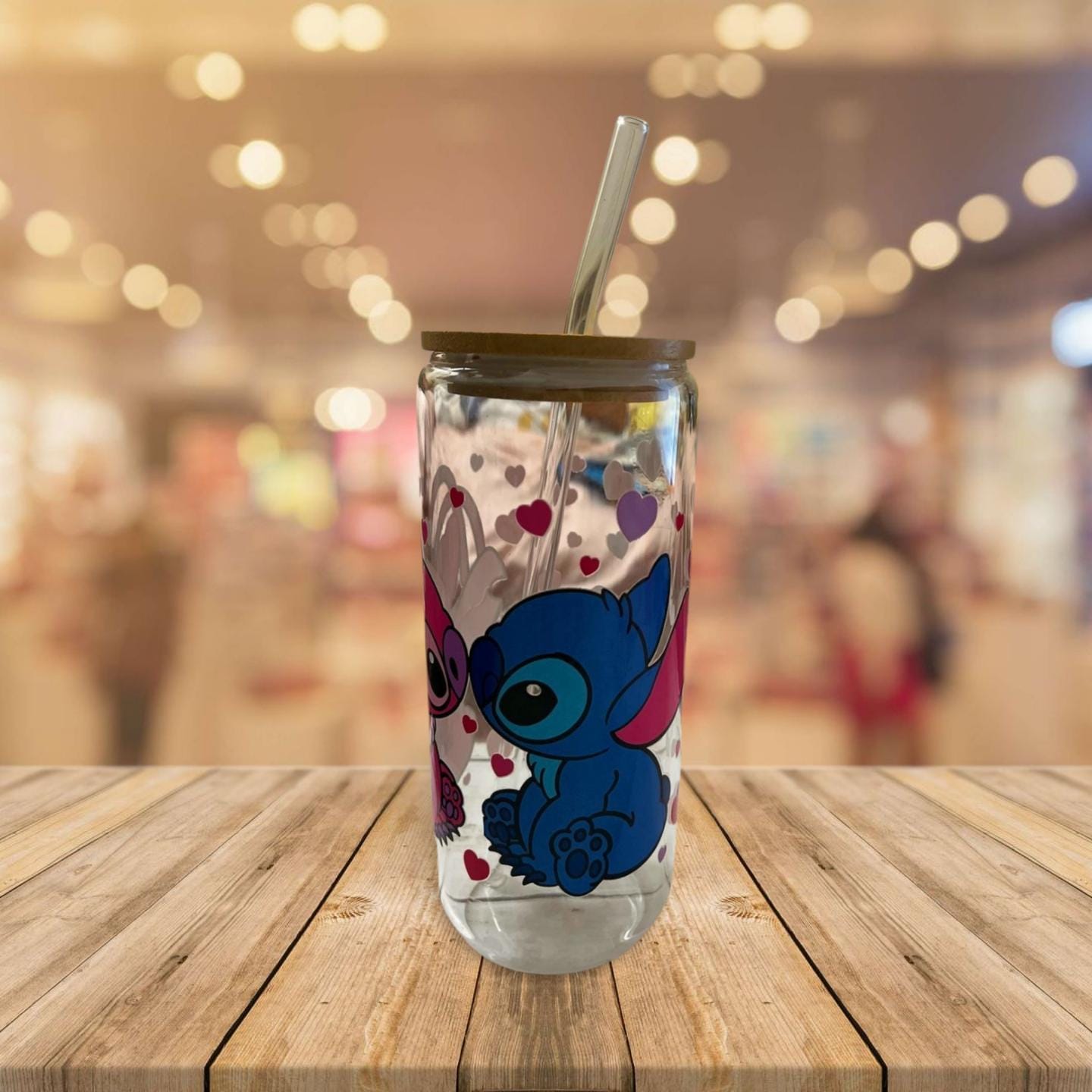 20 oz Clear Glass Cup with Bamboo Lid and Straw- Stitch 2