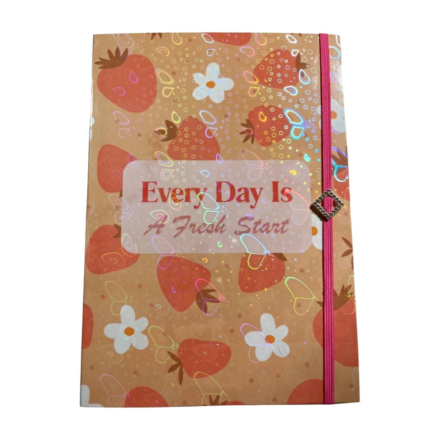 Daily Planner with Inspirational Message: "Every Day is a Fresh Start"- Strawberries