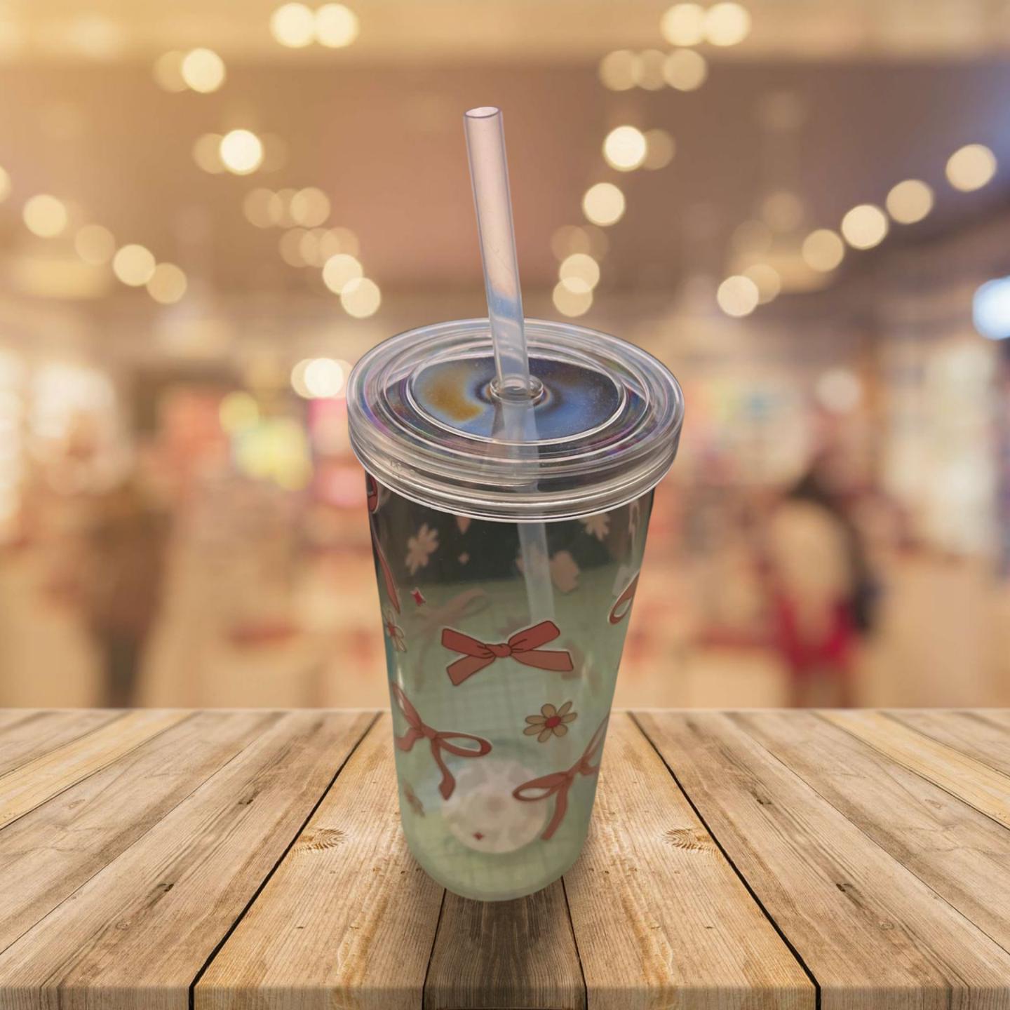 Clear Plastic Tumbler with Pink Bows Design