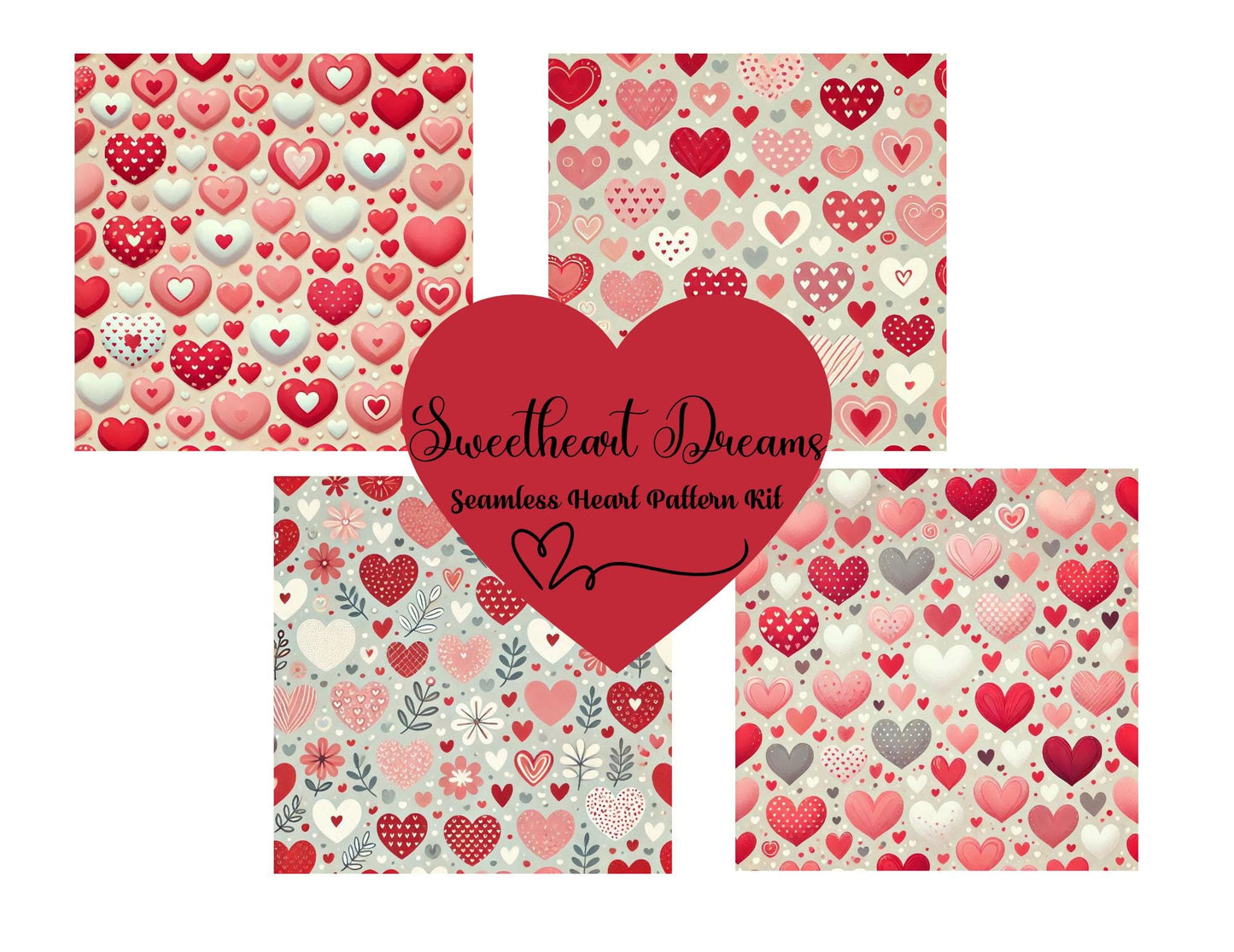 Sweetheart Dreams: 8-Page Seamless Heart Pattern Kit