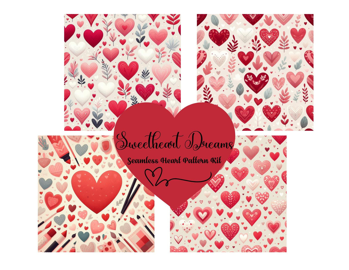 Sweetheart Dreams: 8-Page Seamless Heart Pattern Kit