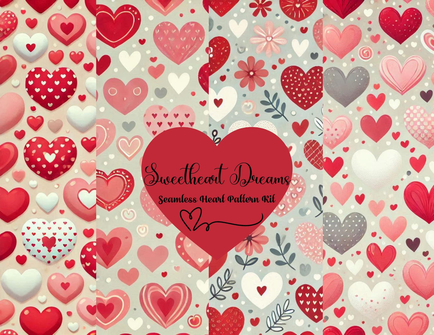 Sweetheart Dreams: 8-Page Seamless Heart Pattern Kit