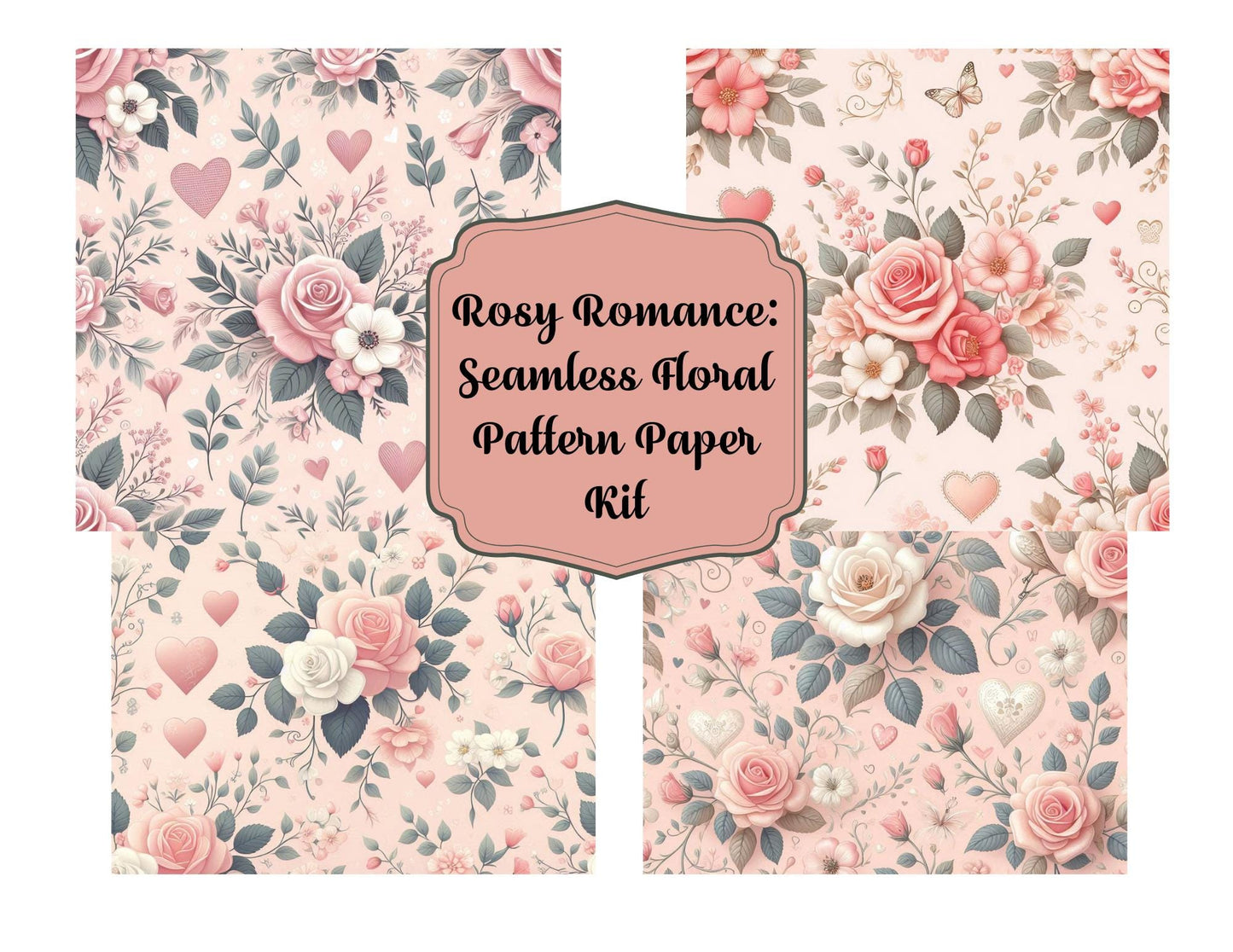 Rosy Romance: Seamless Floral Pattern Paper Kit