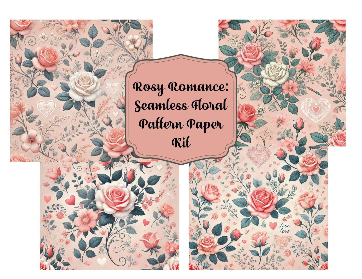 Rosy Romance: Seamless Floral Pattern Paper Kit