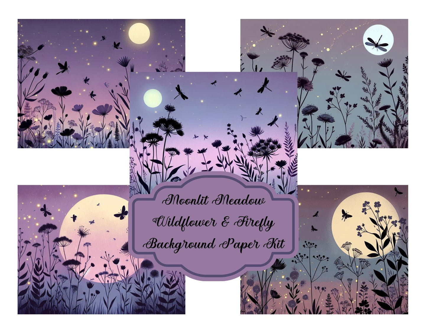 Moonlit Meadow - Wildflower & Firefly Background Paper Kit