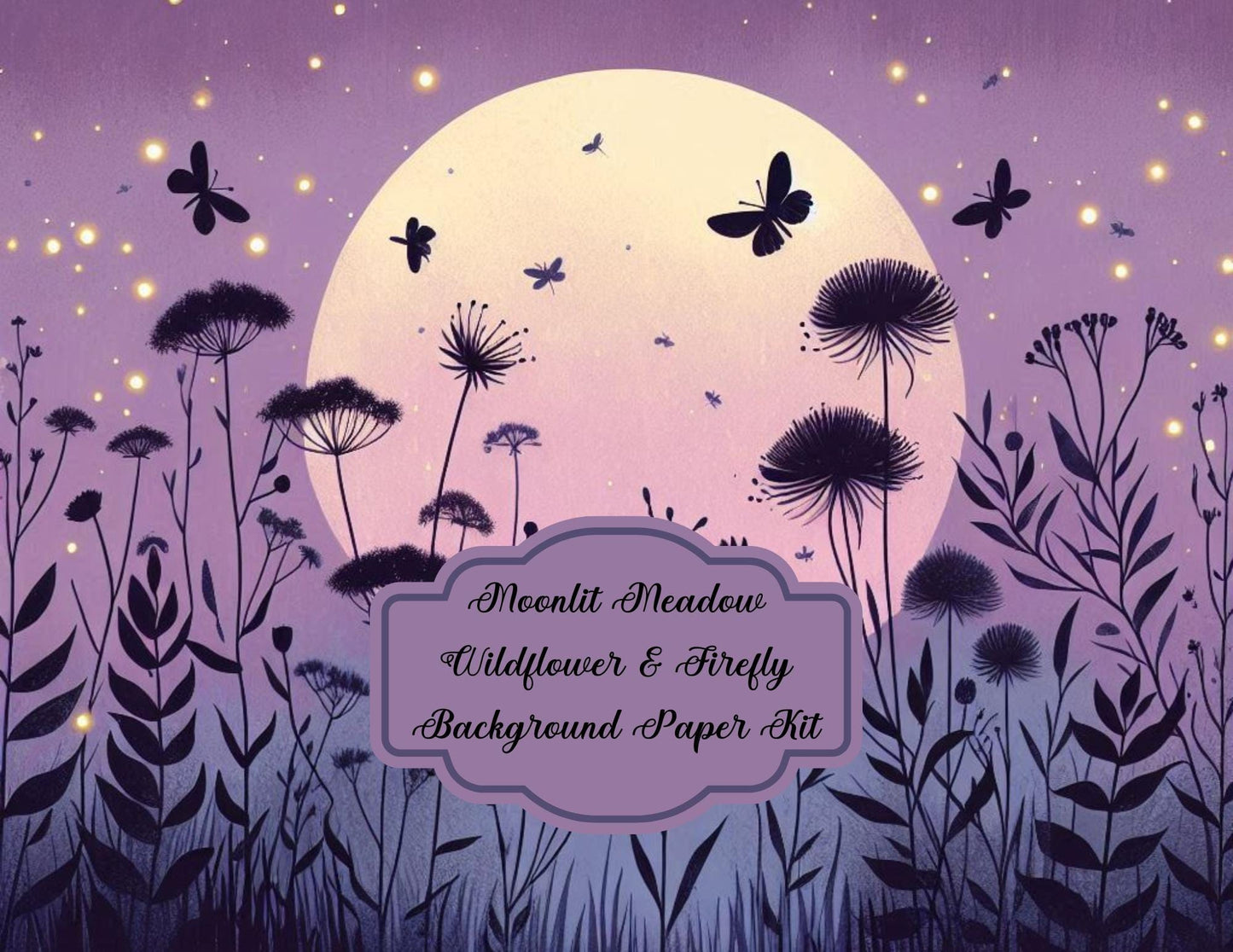 Moonlit Meadow - Wildflower & Firefly Background Paper Kit