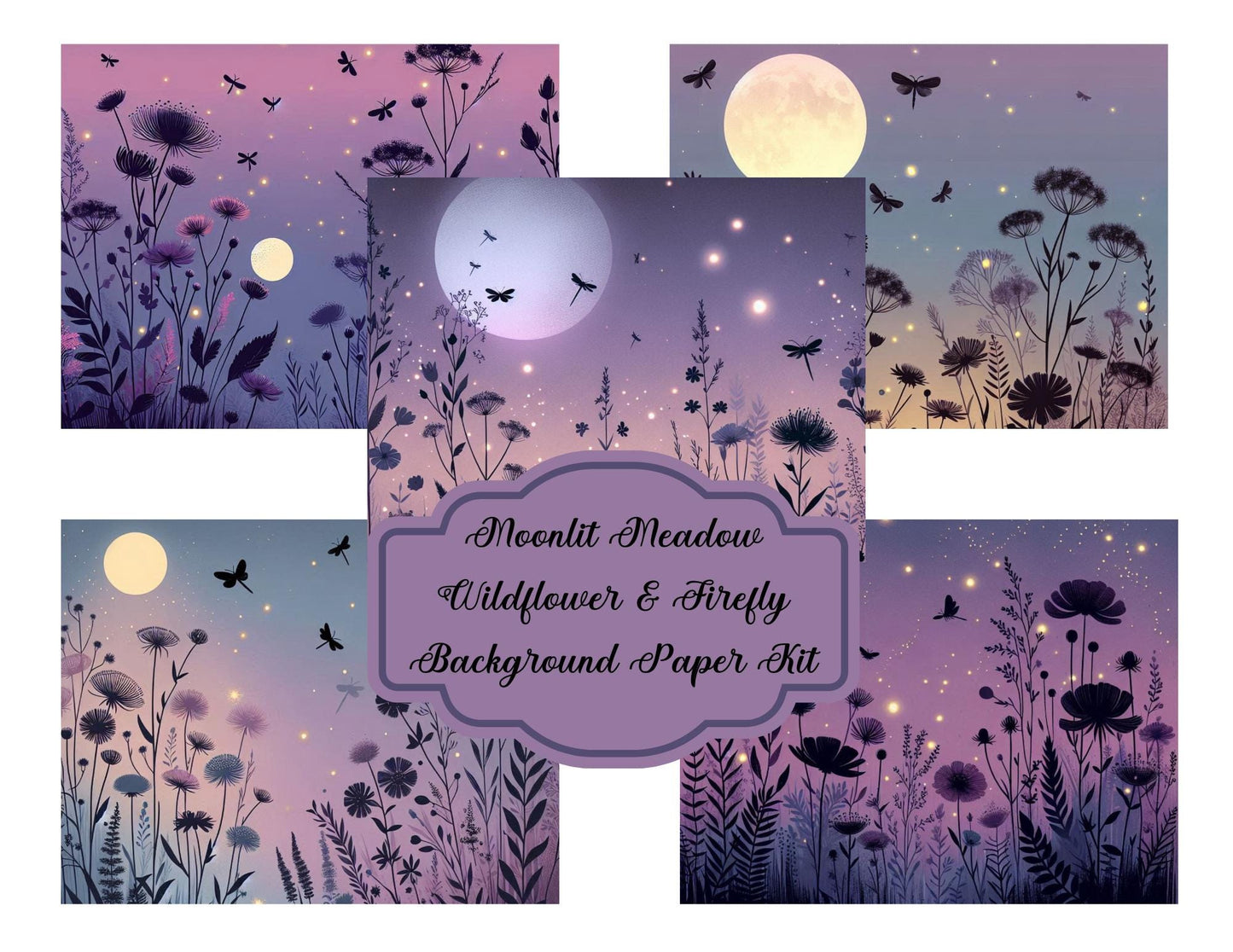Moonlit Meadow - Wildflower & Firefly Background Paper Kit
