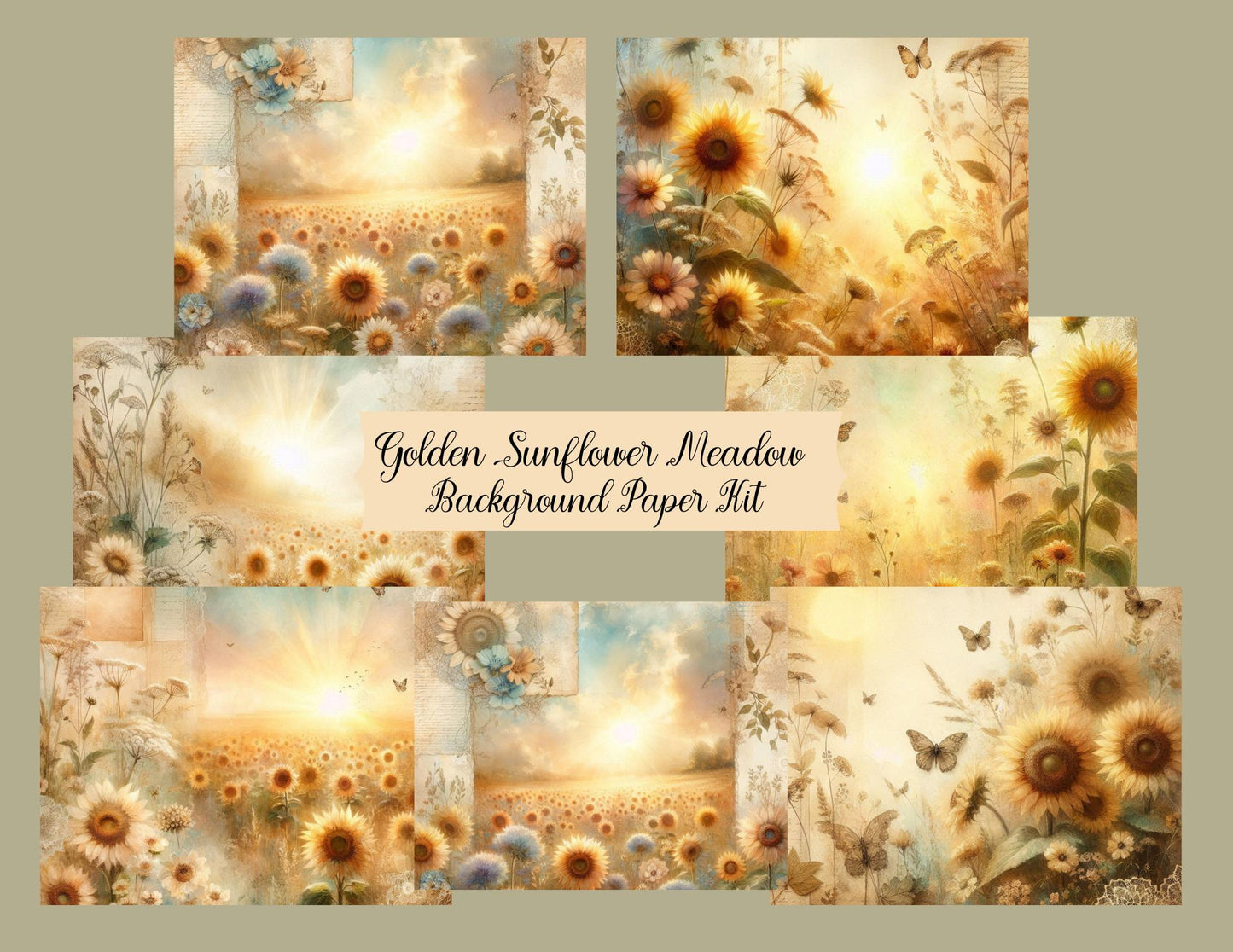 Golden Sunflower Meadow Background Paper Kit (Digital kit)