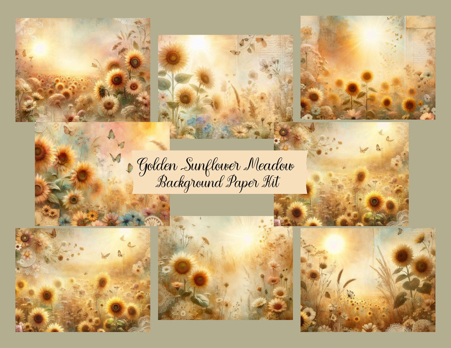 Golden Sunflower Meadow Background Paper Kit (Digital kit)