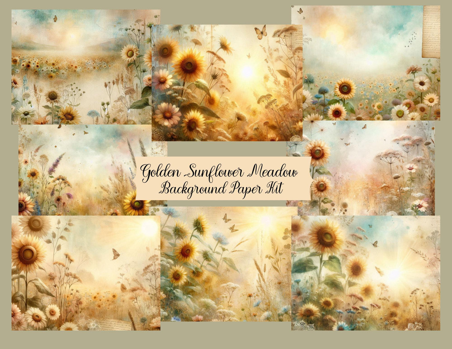 Golden Sunflower Meadow Background Paper Kit (Digital kit)