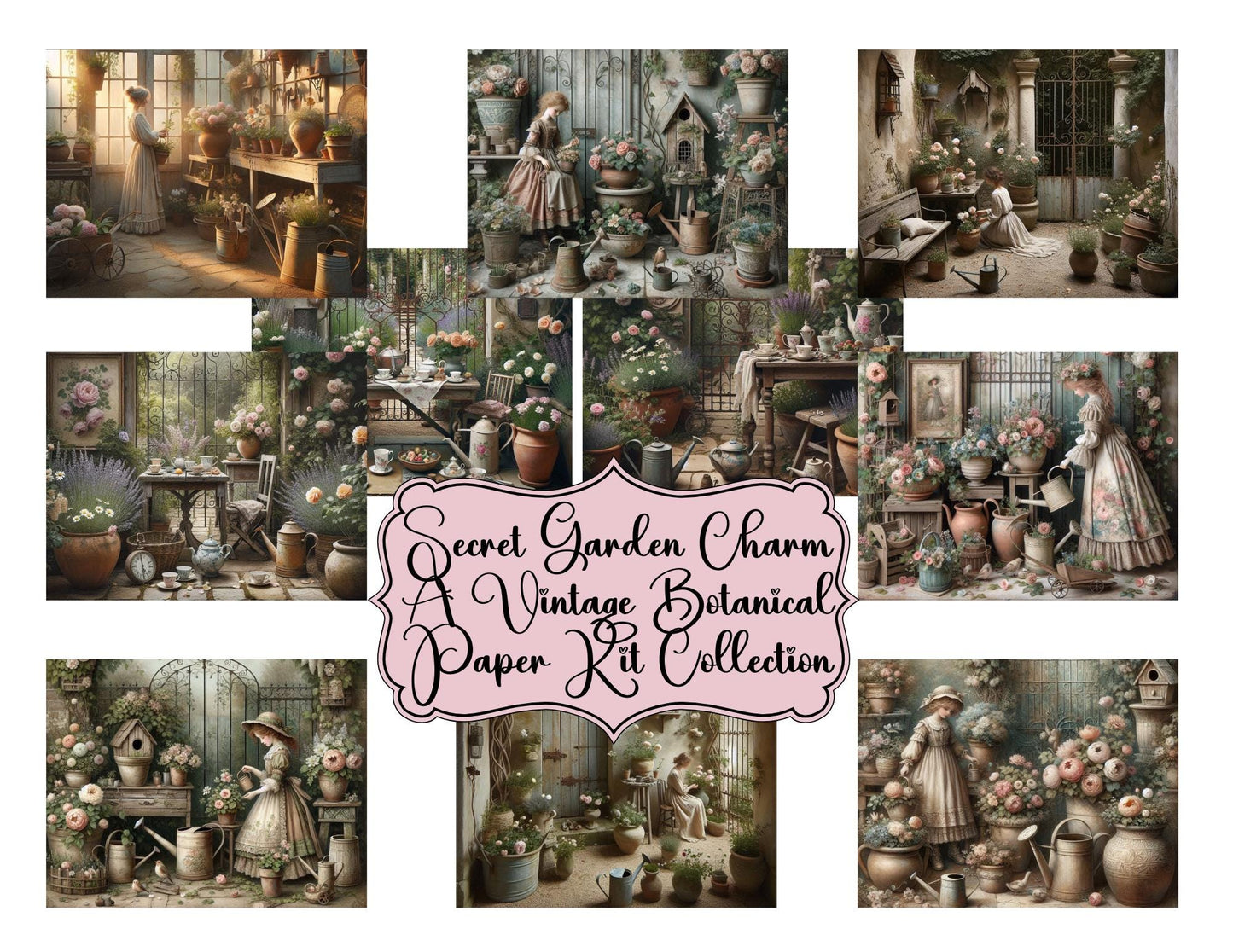 Secret Garden Charm: A Vintage Botanical Paper Kit Collection