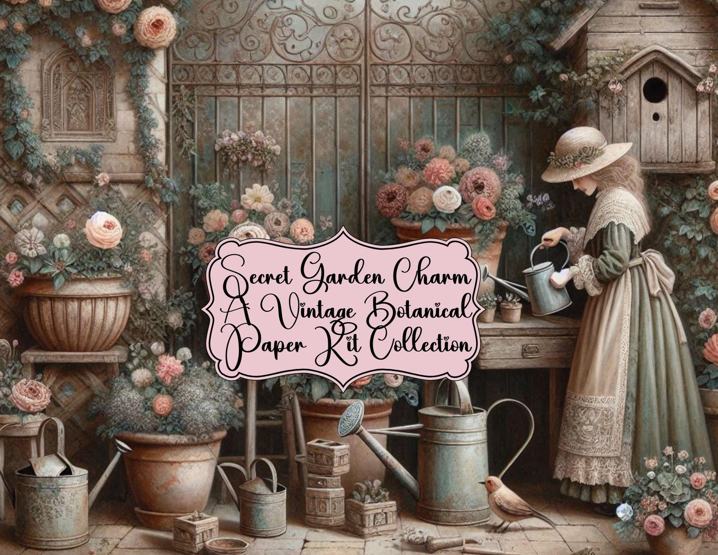 Secret Garden Charm: A Vintage Botanical Paper Kit Collection