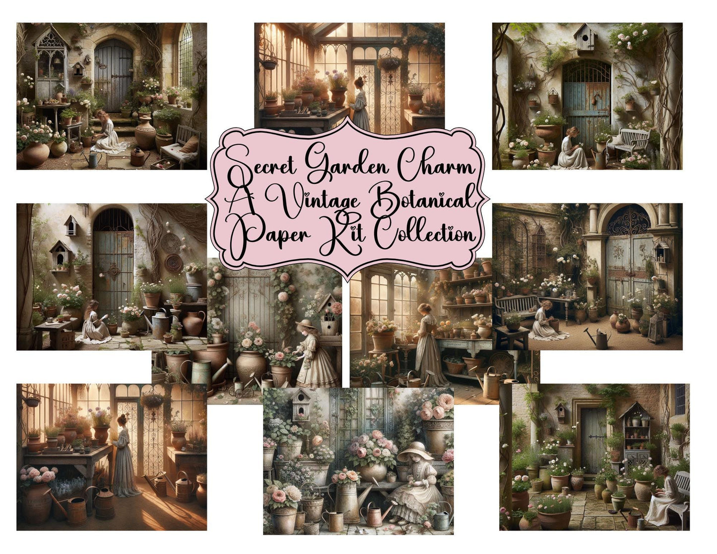 Secret Garden Charm: A Vintage Botanical Paper Kit Collection