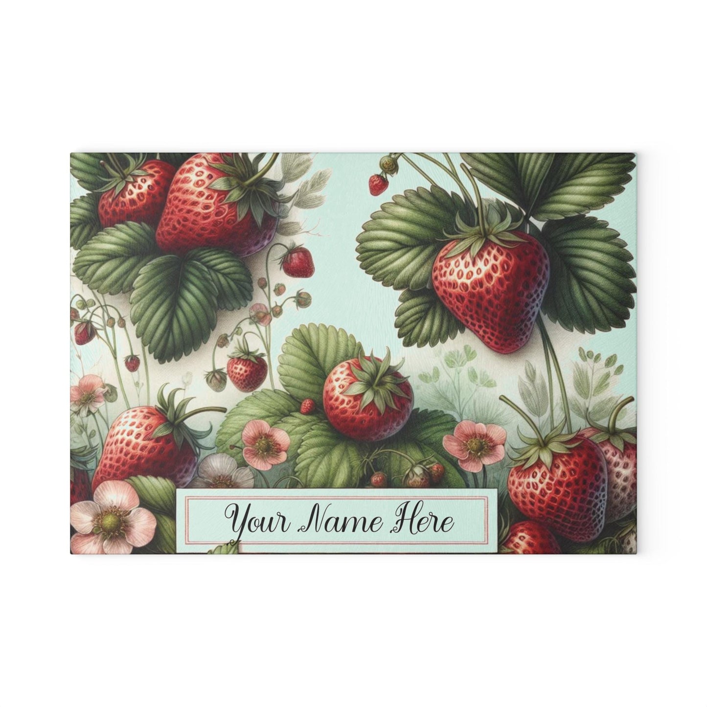 Strawberry Fields Glass Cutting Board – Vibrant, Customizable Kitchen Decor