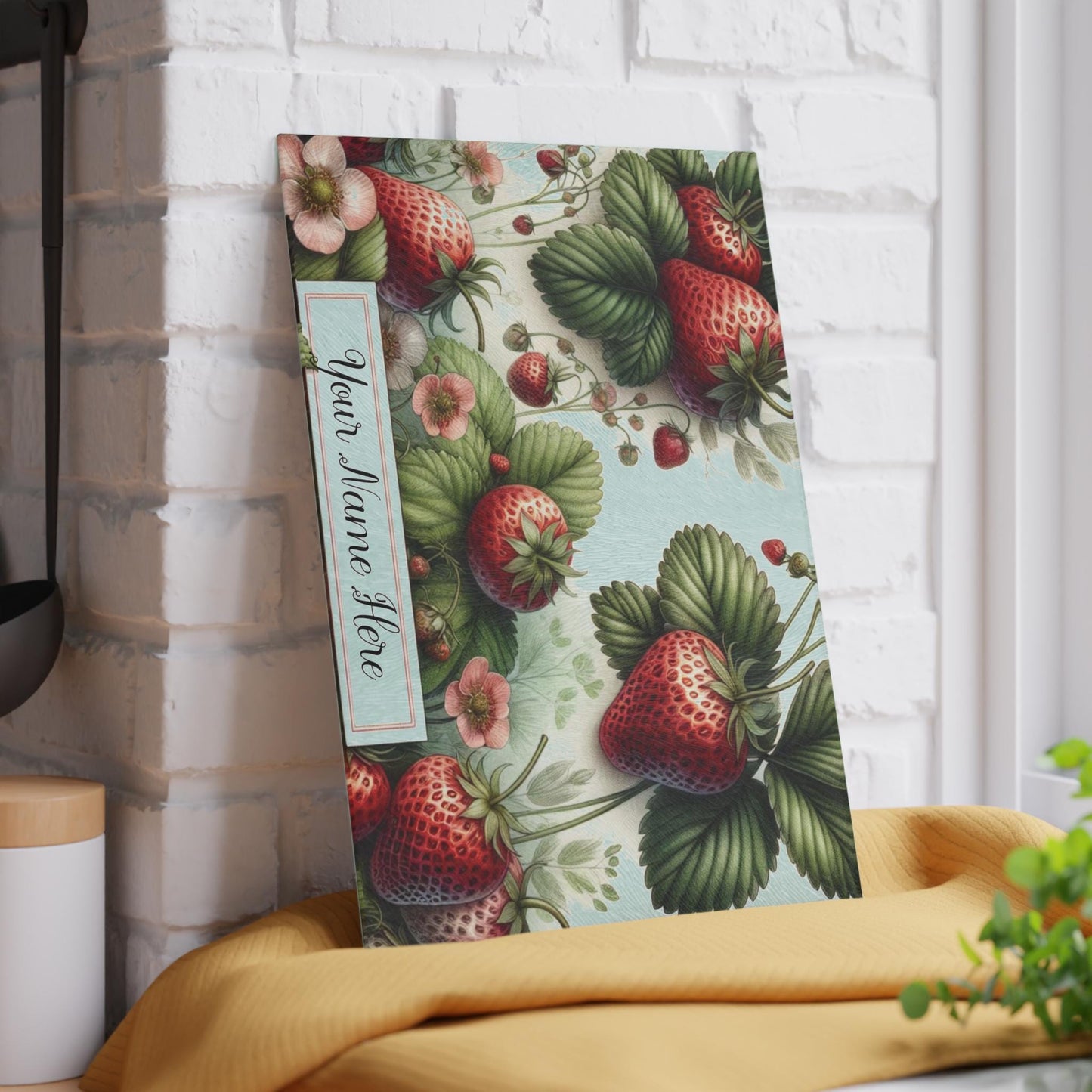 Strawberry Fields Glass Cutting Board – Vibrant, Customizable Kitchen Decor