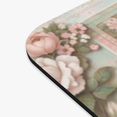 Devotional Mouse Pad – Prayerful Cottage Garden Scene with Floral Trim & Pastel Wash, Inspirational Desk Gift