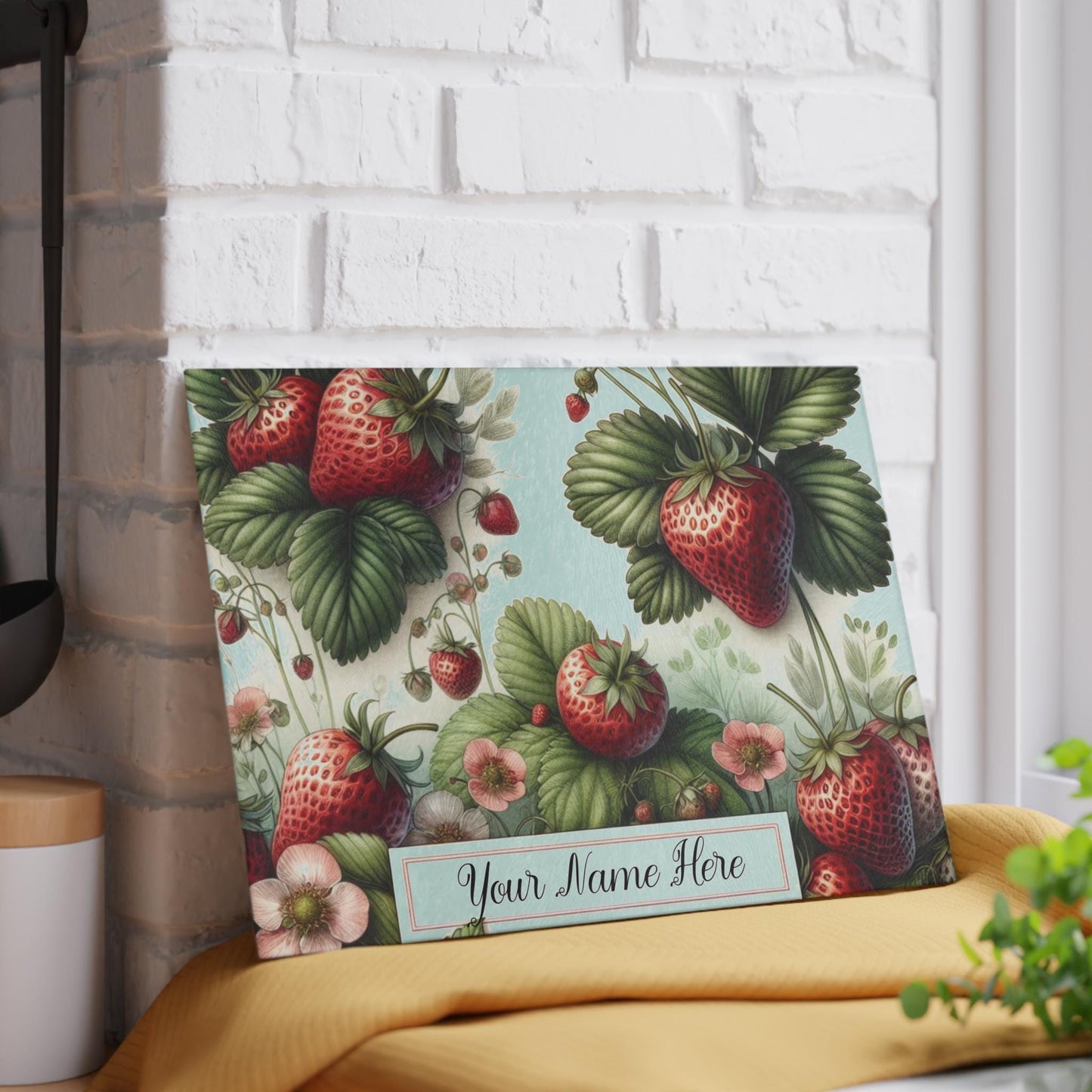 Strawberry Fields Glass Cutting Board – Vibrant, Customizable Kitchen Decor