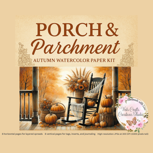 Porch & Parchment – Autumn Watercolor Paper Kit (Digital Download, 300 DPI)