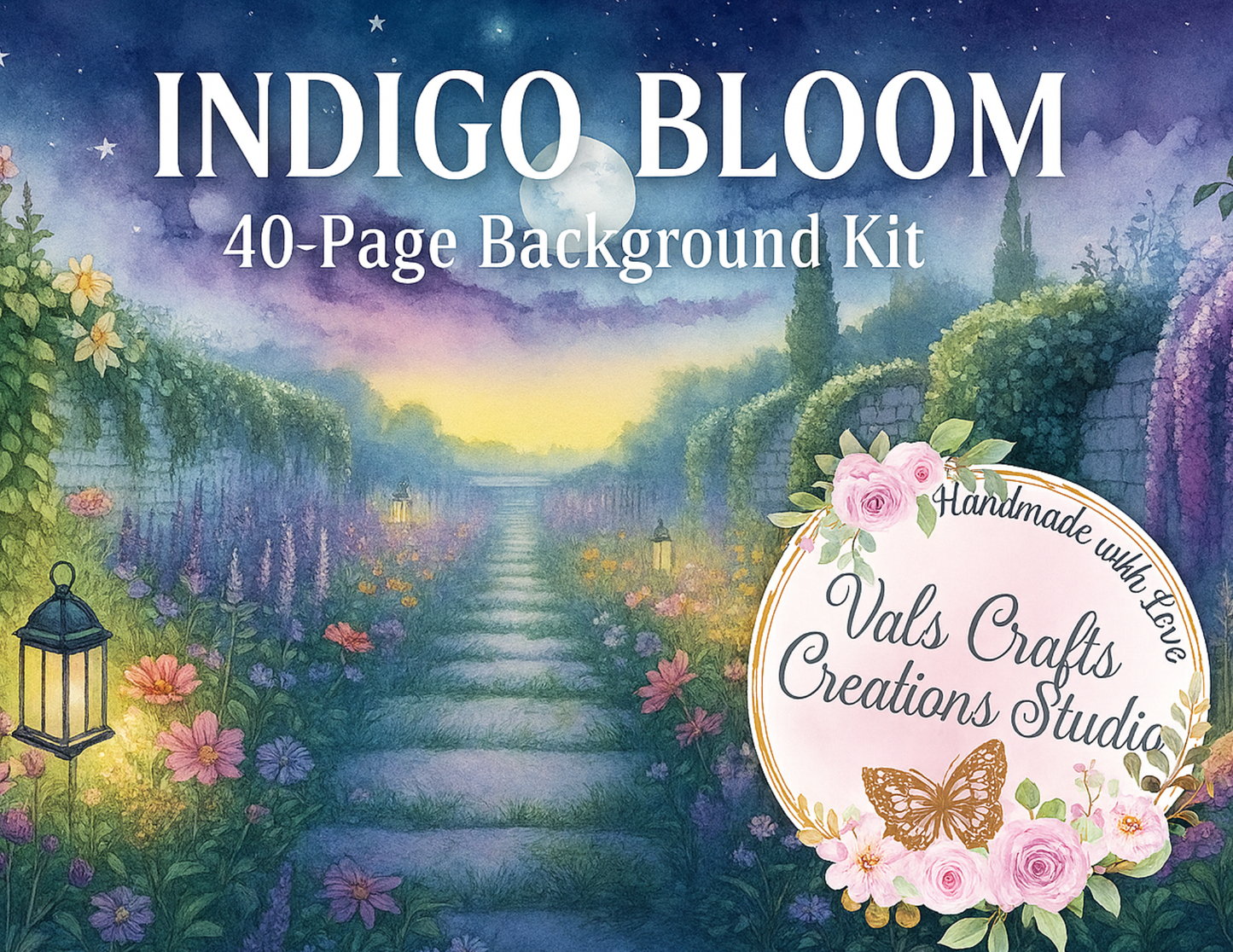 Indigo Bloom – 40-Page Handmade Digital Paper Kit