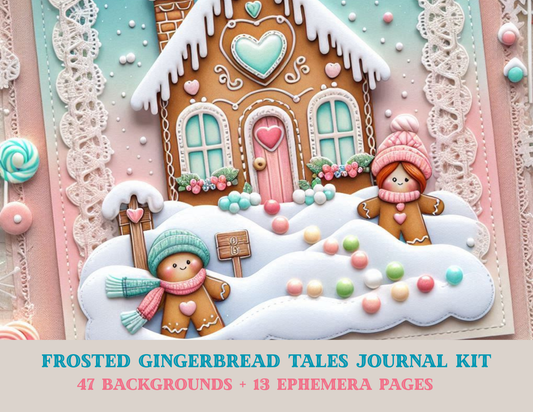 Frosted Gingerbread Tales Journal Kit - 47 Pastel Christmas Backgrounds & 14 Ephemera Pages