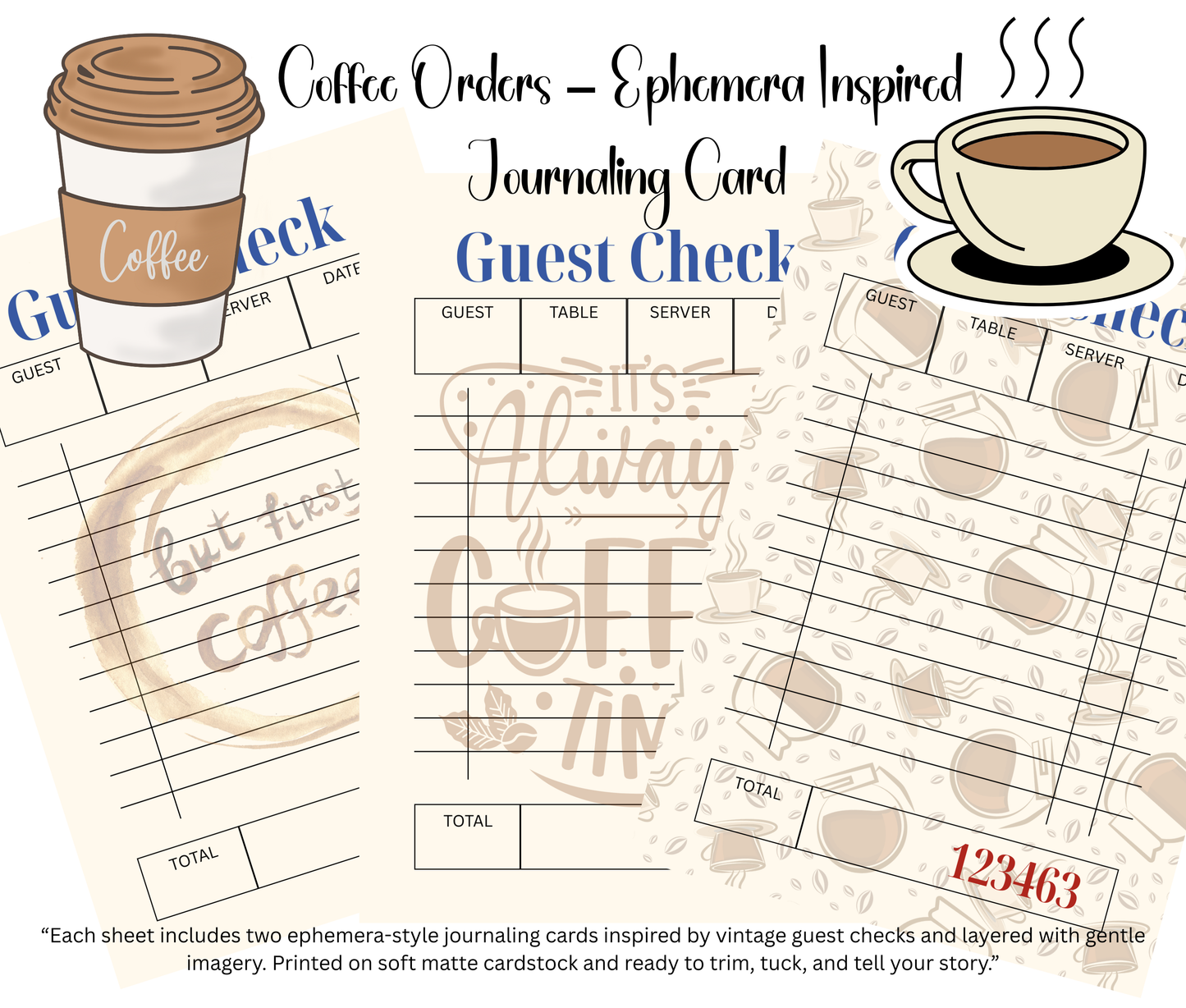 Coffee Orders – Themed Guest Check Set- Digital Download