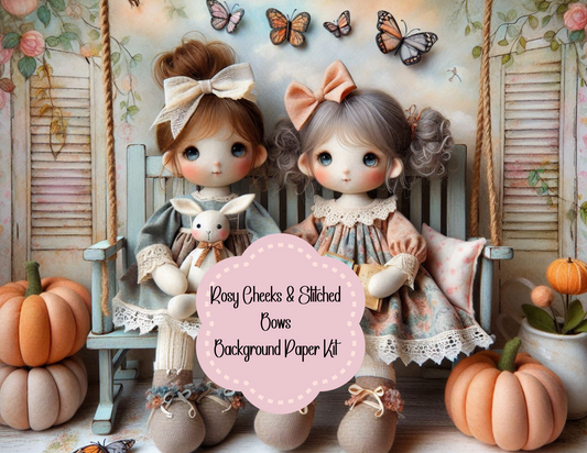 Rosy Cheeks & Stitched Bows – Background Paper Kit (Digital Kit)